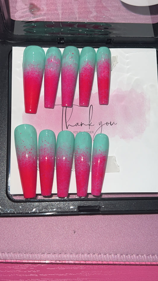 Blue and Pink Ombre Acrylic Nail Set(Size Small)