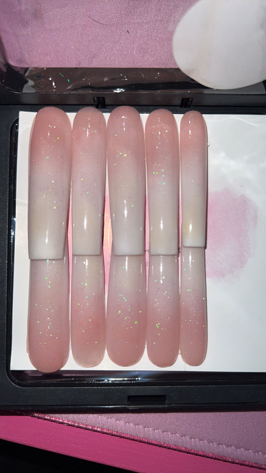 XXL Pink and White French  Sparkle Acrylic Nail Set(Small Super long).