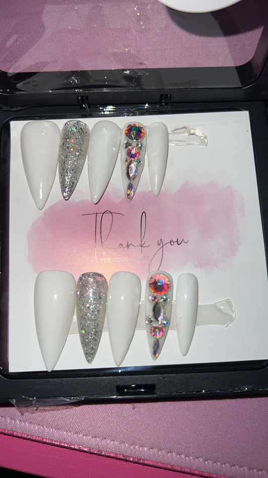 Dazzling White Acrylic Nail set STILETTO(MED)