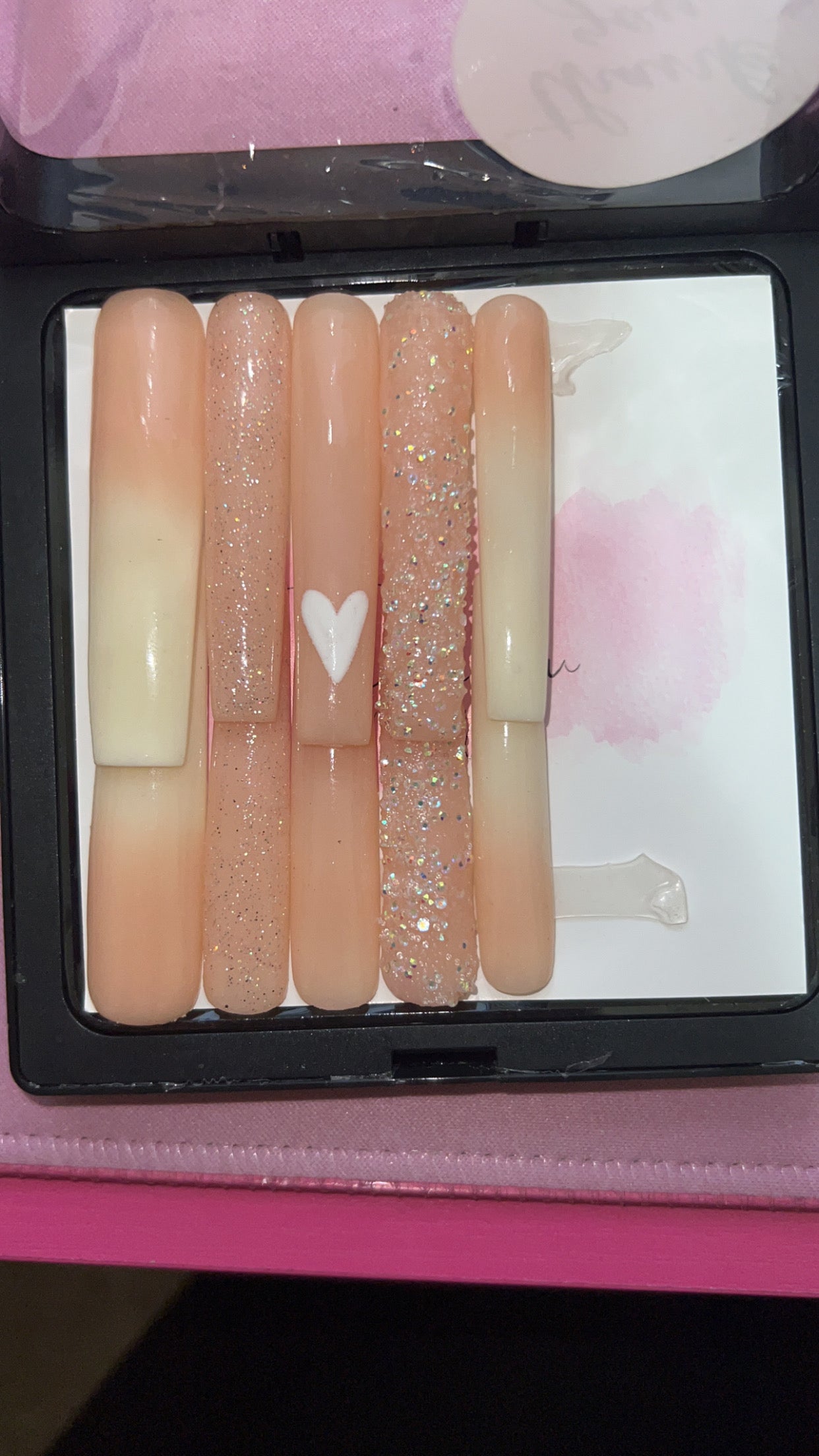 XXL Ombre With Hearts Acrylic Nail Set(Med)