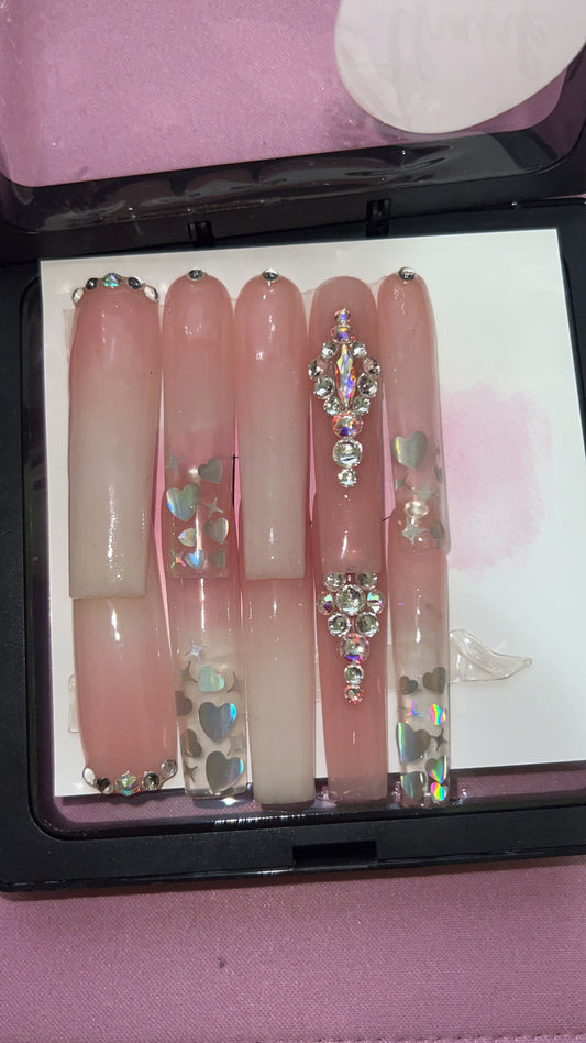 XXL Hearted Ombre Acrylic Nail Set(Small)